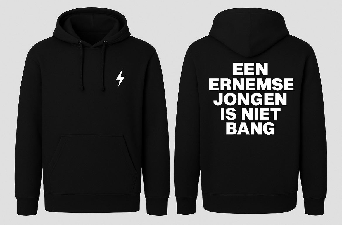 Spica hoodie met een Ernemse jongen is niet bang opdruk bliksemschicht